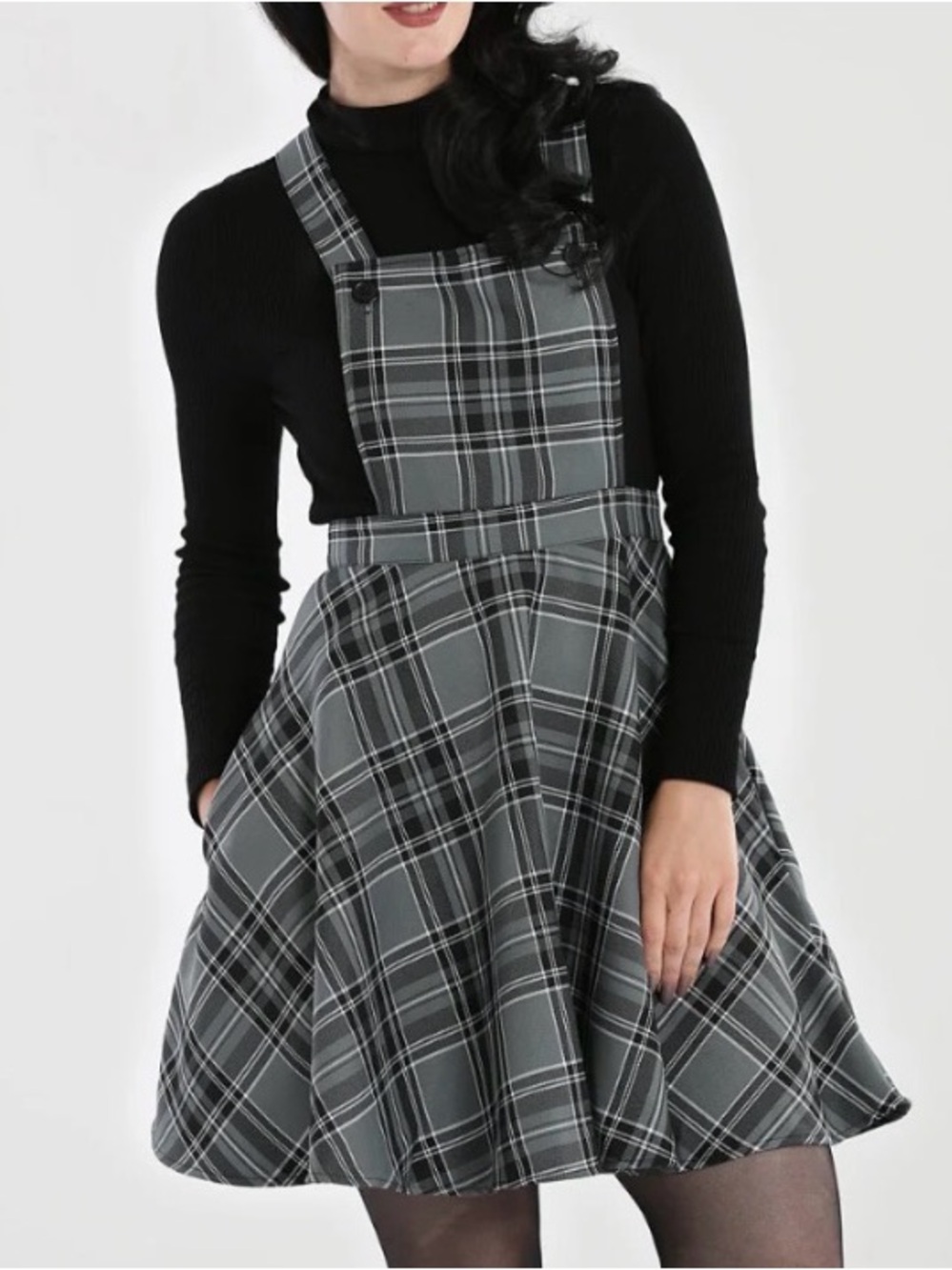 Hell Bunny Islay Pinafore Mini Dress Gray, S